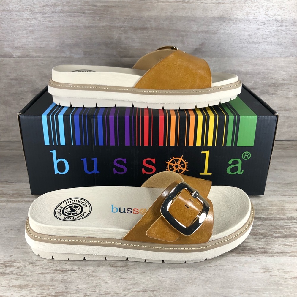 NEW Bussola Pinoye Sandal Vegan Brown with Gold Buckle Women 6.5, 7.5, 8.5 - Picture 9 of 13